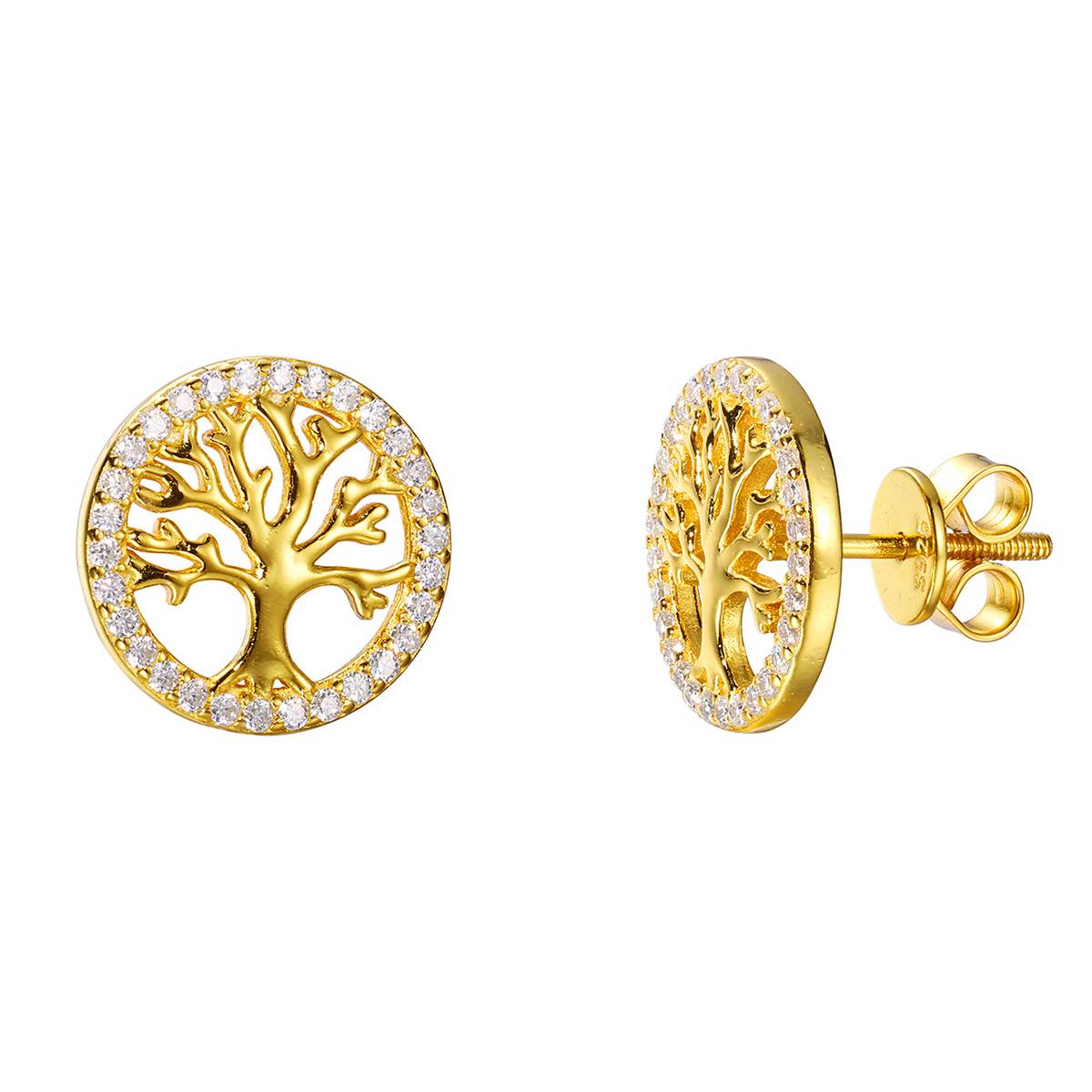 TQE0578 silver plated 18K gold Moissanite Tree of Life earrings 0.15ct