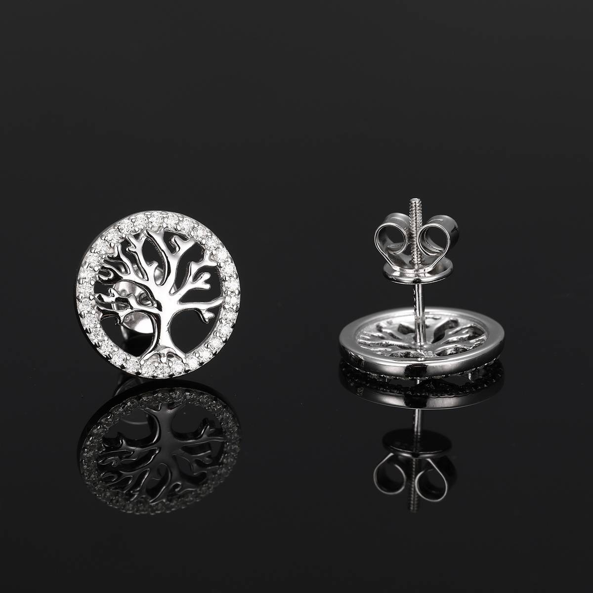 TQE0578 silver plated 18K gold Moissanite Tree of Life earrings 0.15ct