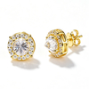TQE0579 Silver Plated 18K Gold Round CutMoissanite Inverted Hip Hop Earrings 2.48ct 2