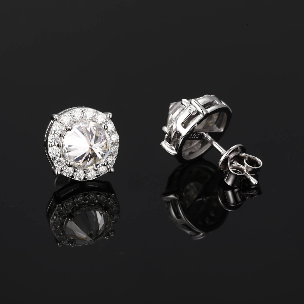 TQE0579 Silver Plated 18K Gold Round CutMoissanite Inverted Hip Hop Earrings 2.48ct