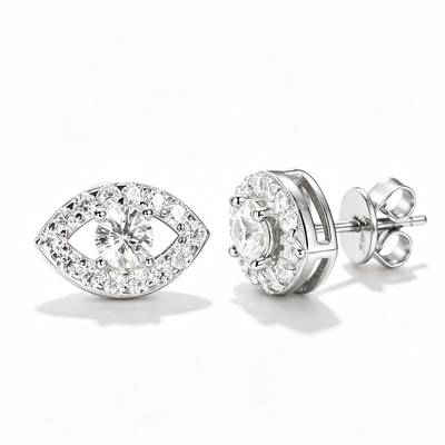 TQE0580 Silver Plated 18K Gold Round CutMoissanite Devil's Eye Hip Hop Earrings 1.07ct