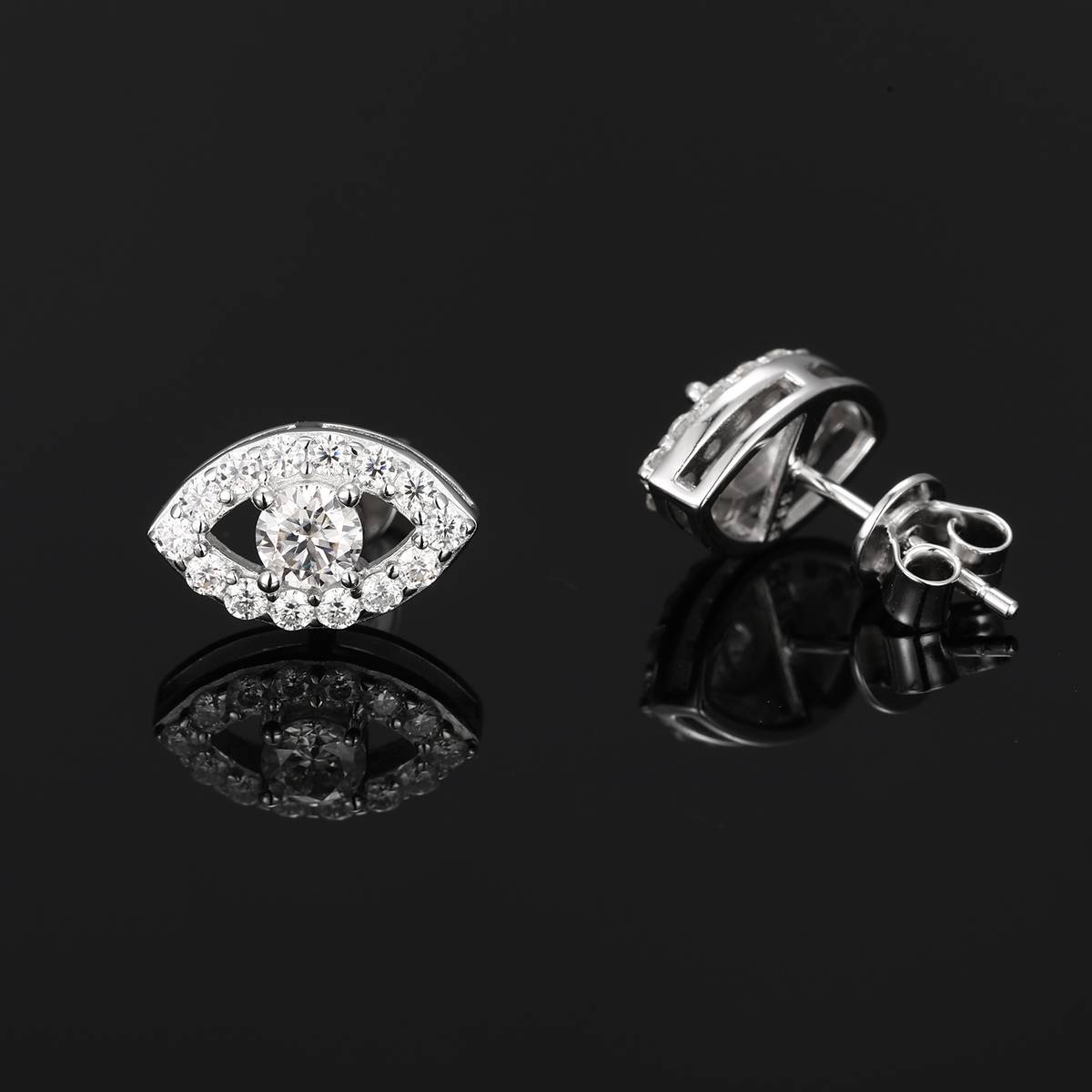 TQE0580 Silver Plated 18K Gold Round CutMoissanite Devil's Eye Hip Hop Earrings 1.07ct