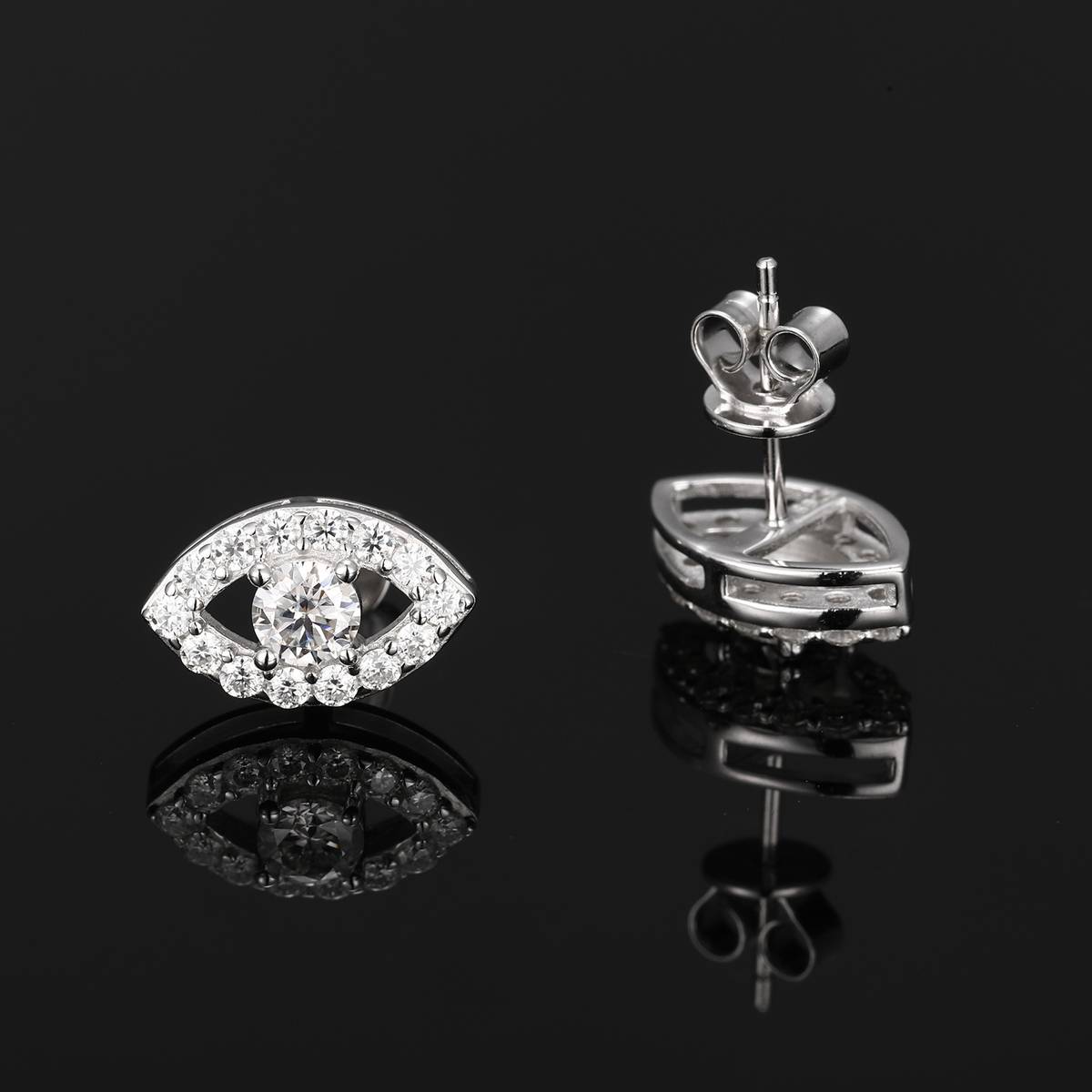 TQE0580 Silver Plated 18K Gold Round CutMoissanite Devil's Eye Hip Hop Earrings 1.07ct