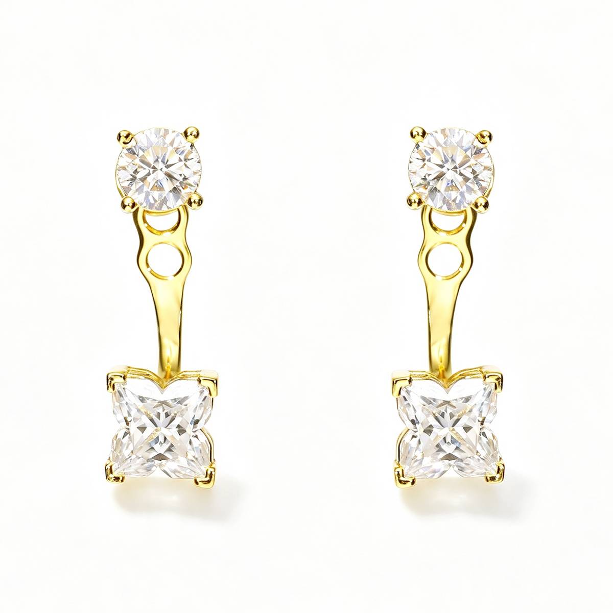 TQE0589 Silver Plated 18K Gold Personalized Moissanite Double Earrings 2.5ct