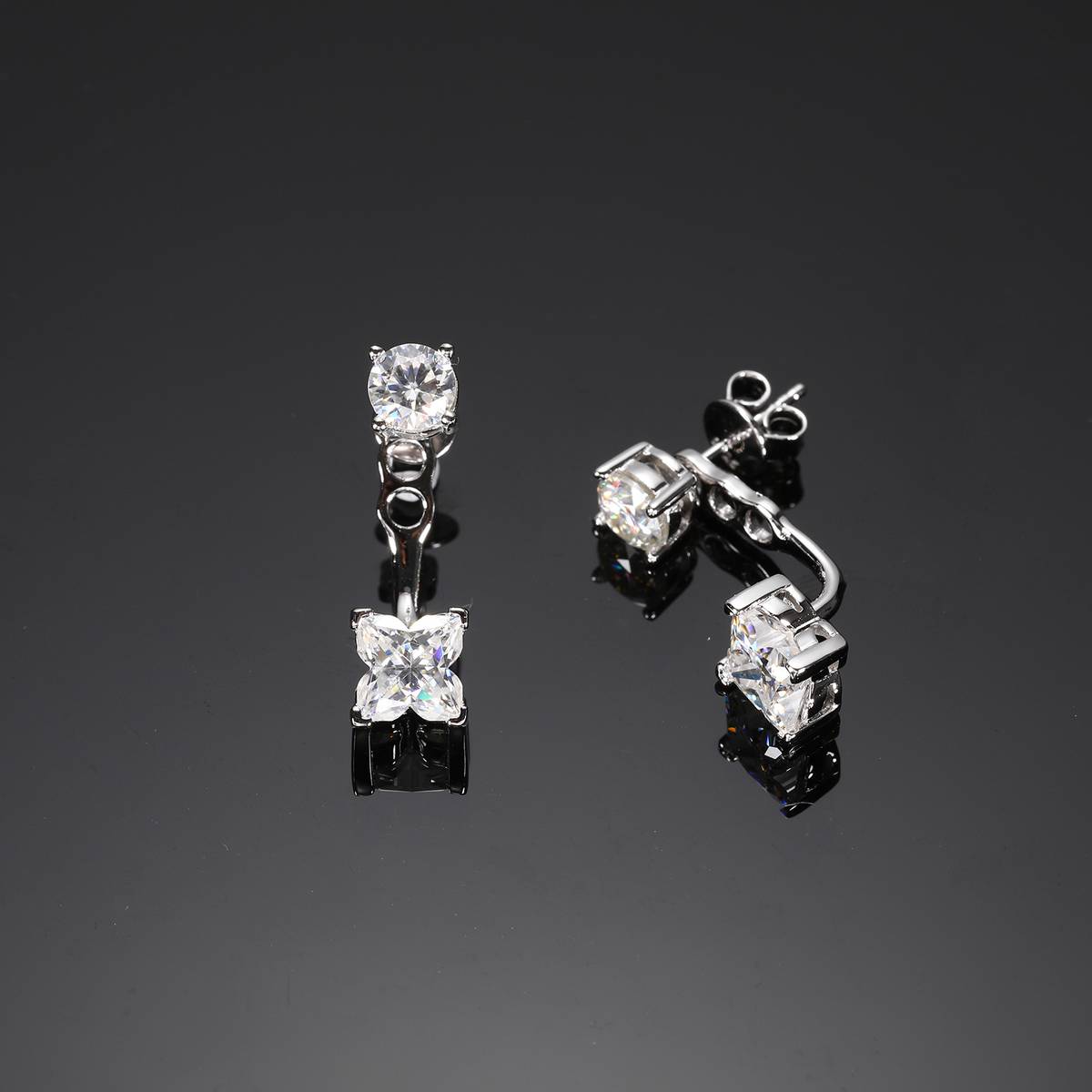TQE0589 Silver Plated 18K Gold Personalized Moissanite Double Earrings 2.5ct