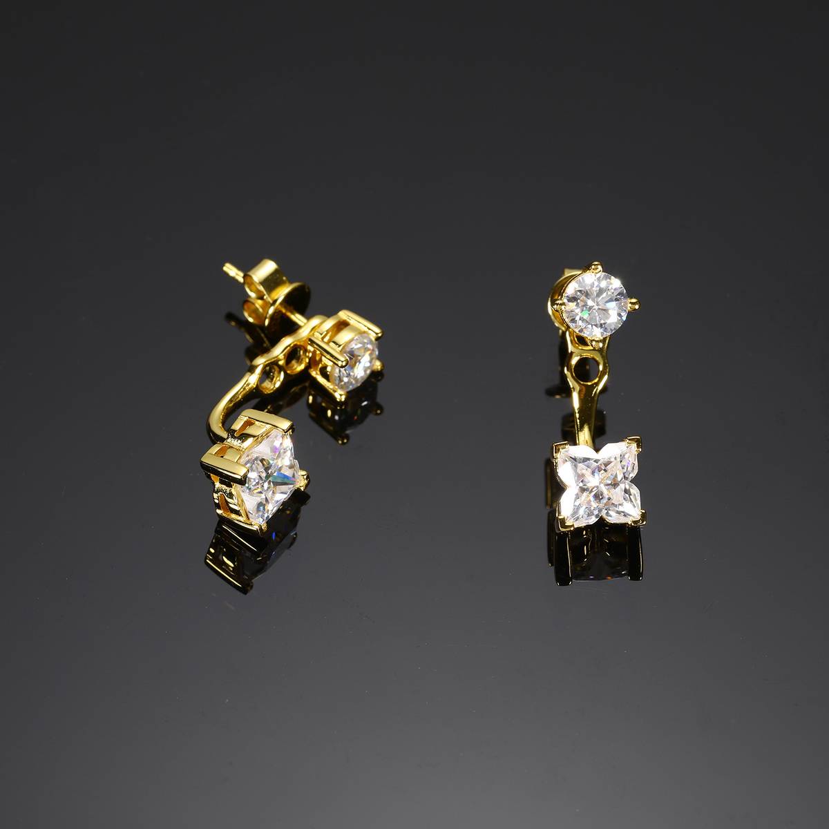 TQE0589 Silver Plated 18K Gold Personalized Moissanite Double Earrings 2.5ct