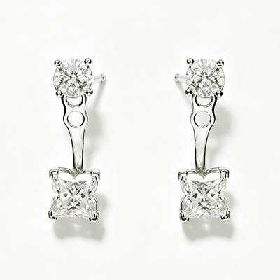 TQE0589 Silver Plated 18K Gold Personalized Moissanite Double Earrings 2.5ct