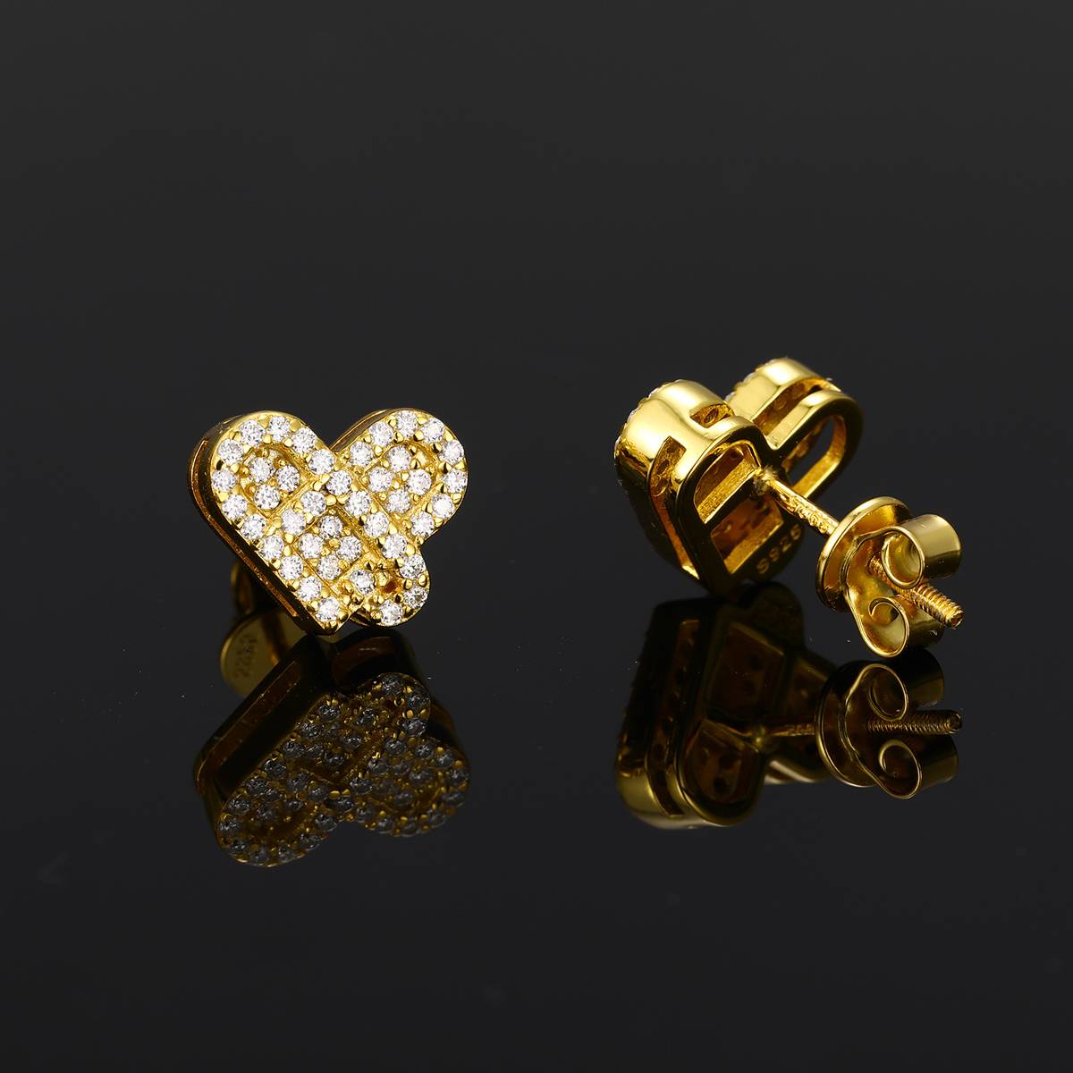 TQE0594 silver plated 18K gold Moissanite heart-shaped hip-hop earrings 0.4ct
