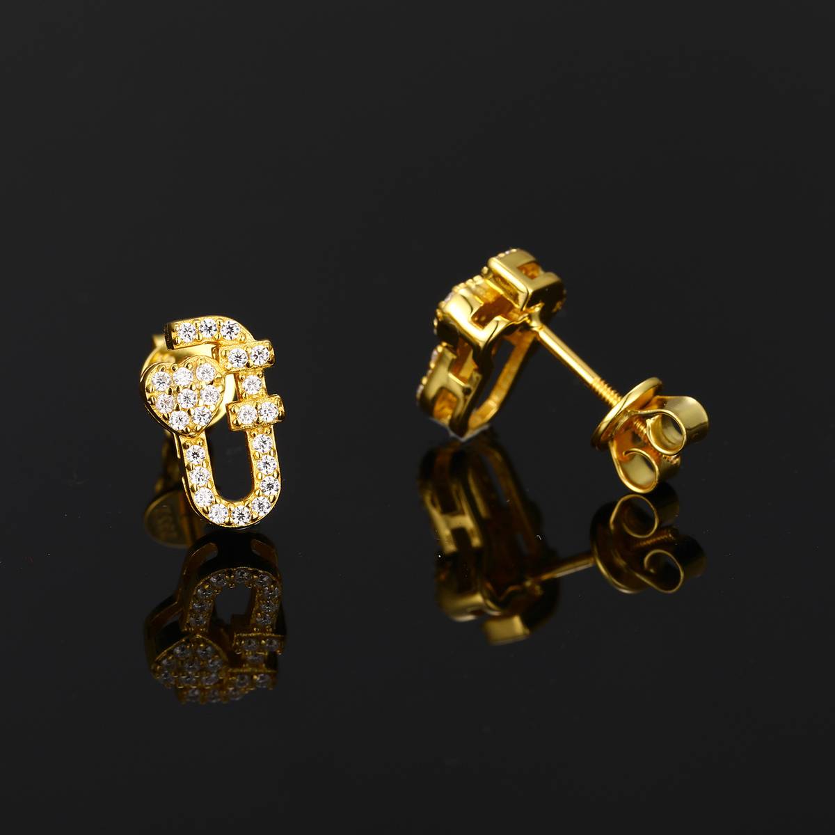 TQE0595 silver plated 18K gold Moissanite paper clip with heart-shaped earrings 0.25ct