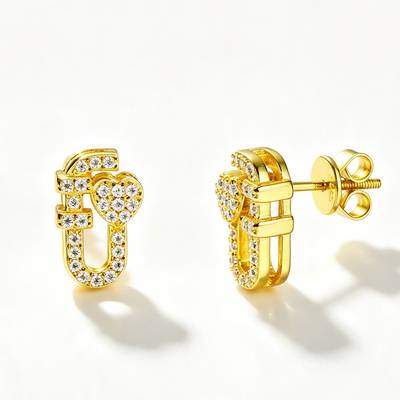 TQE0595 silver plated 18K gold Moissanite paper clip with heart-shaped earrings 0.25ct