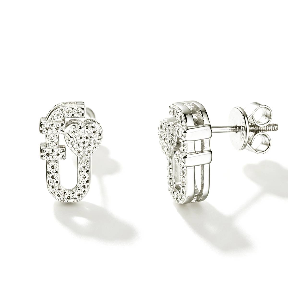 TQE0595 silver plated 18K gold Moissanite paper clip with heart-shaped earrings 0.25ct