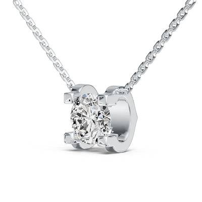 KP25199/98款S925银镀18K白金圆形培育钻牛头款项链0.5ct/1.0ct