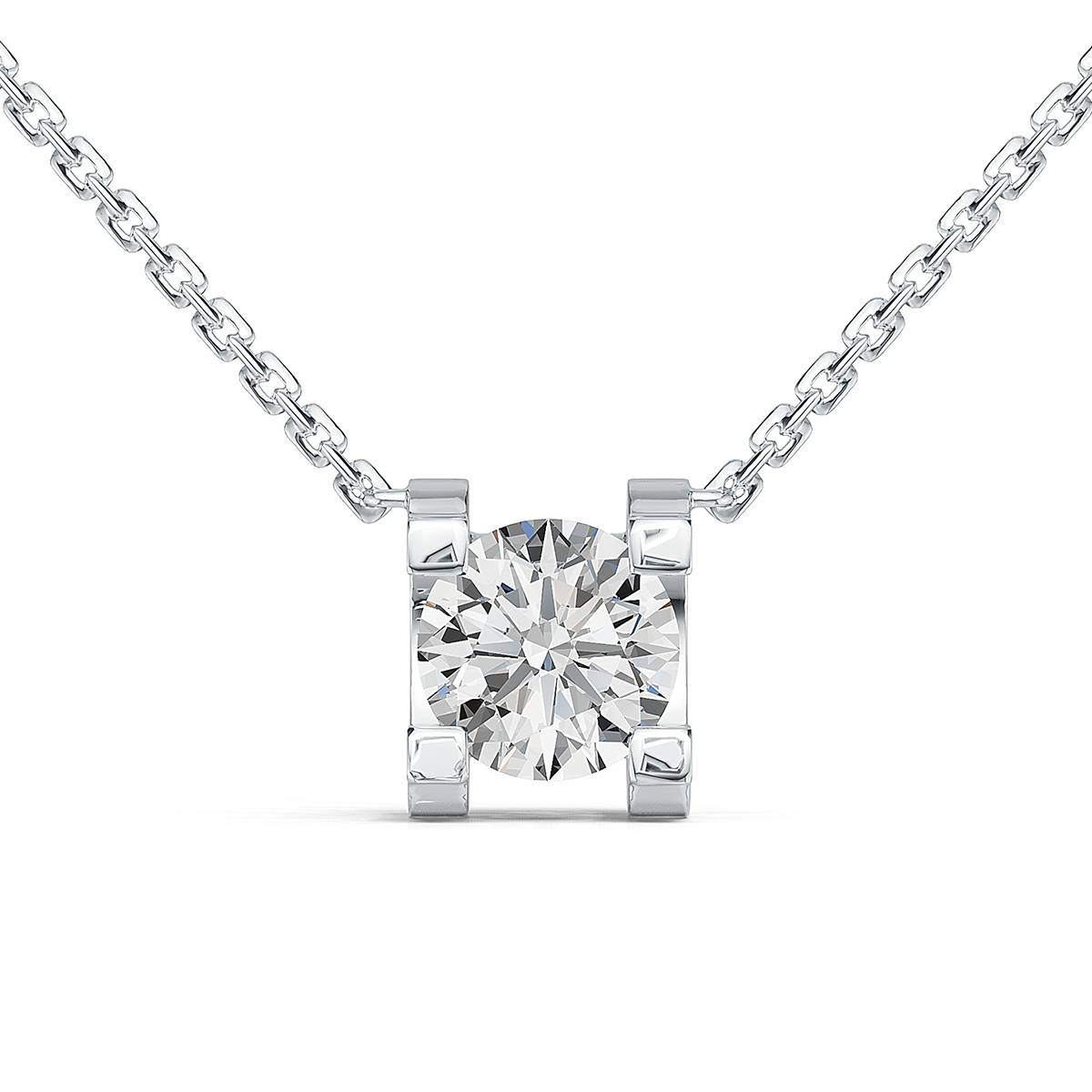 KP25199/98款S925银镀18K白金圆形培育钻牛头款项链0.5ct/1.0ct