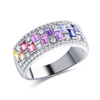 R3-0895款S925银镀18K白金长方培育彩宝彩虹莫桑钻戒指0.4ct 1