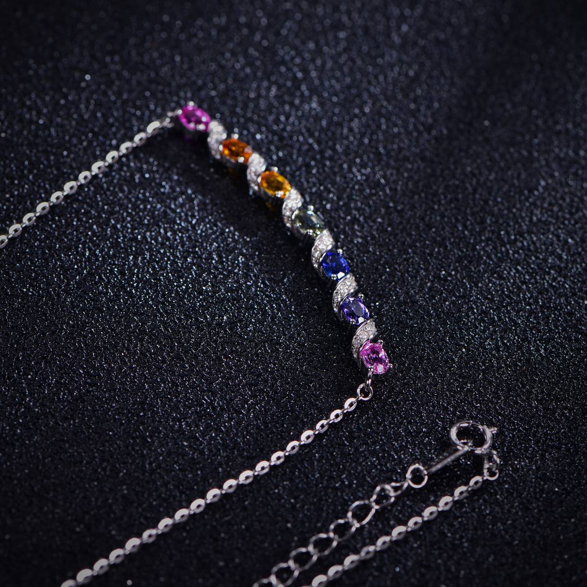 N3-0132 S925 Silver Plated 18White Gold Oval CutLAB grown Gemstone Wave Rainbow Moissanite Necklace 4 * 3mm/piece