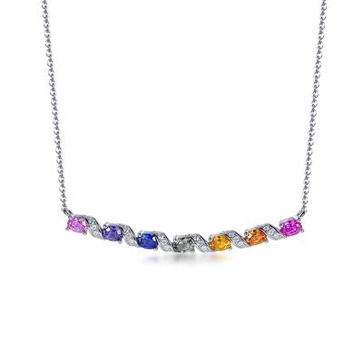N3-0132 S925 Silver Plated 18White Gold Oval CutLAB grown Gemstone Wave Rainbow Moissanite Necklace 4 * 3mm/piece