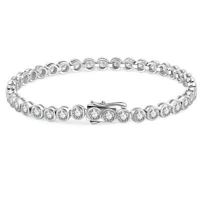 MB0036 S925 Silver Plated 18White Gold Round CutMoissaniteBezel Setting Bracelet 2.7ct