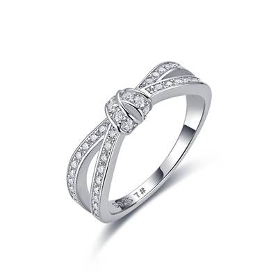 R55616-HMC款S925银镀18K白金莫桑钻绳结订婚戒指0.36ct