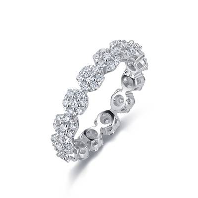 R55103款银镀18K白金满镶圆形莫桑钻订婚戒指1.54ct