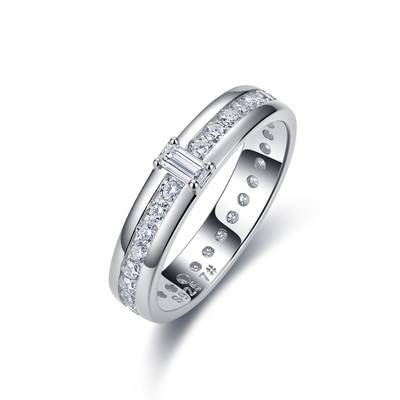 R55116银镀18K白金长方形莫桑钻满镶订婚戒指0.98ct