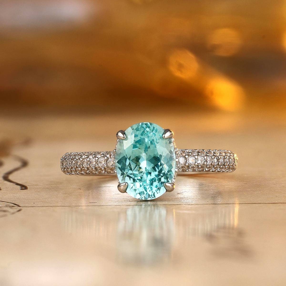 R2187款S925银镀18K白金蛋形培育彩宝订婚戒指2.6ct