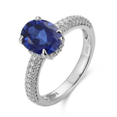 R2187款S925银镀18K白金蛋形培育彩宝订婚戒指2.6ct