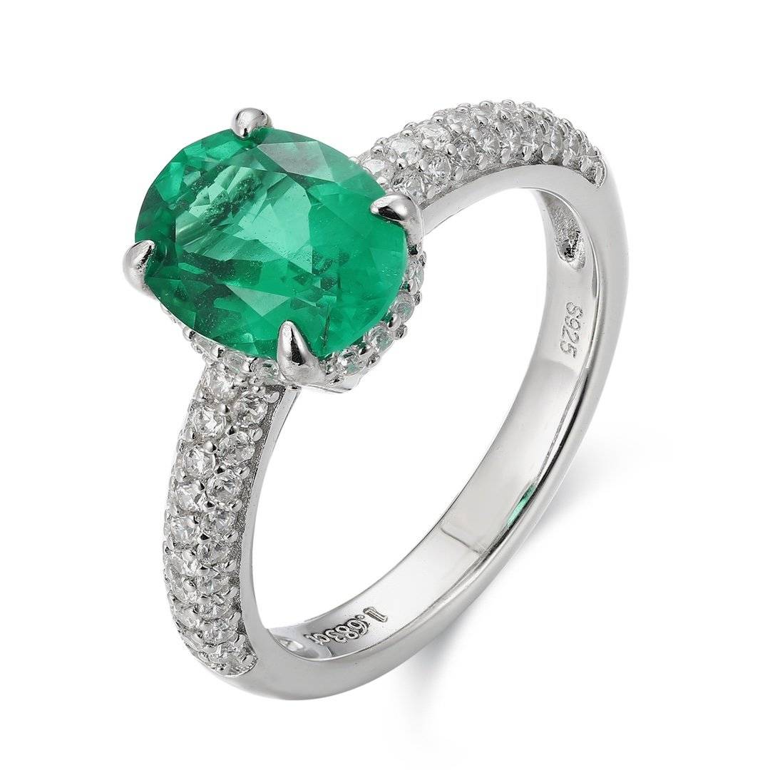 R2187款S925银镀18K白金蛋形培育彩宝订婚戒指2.6ct