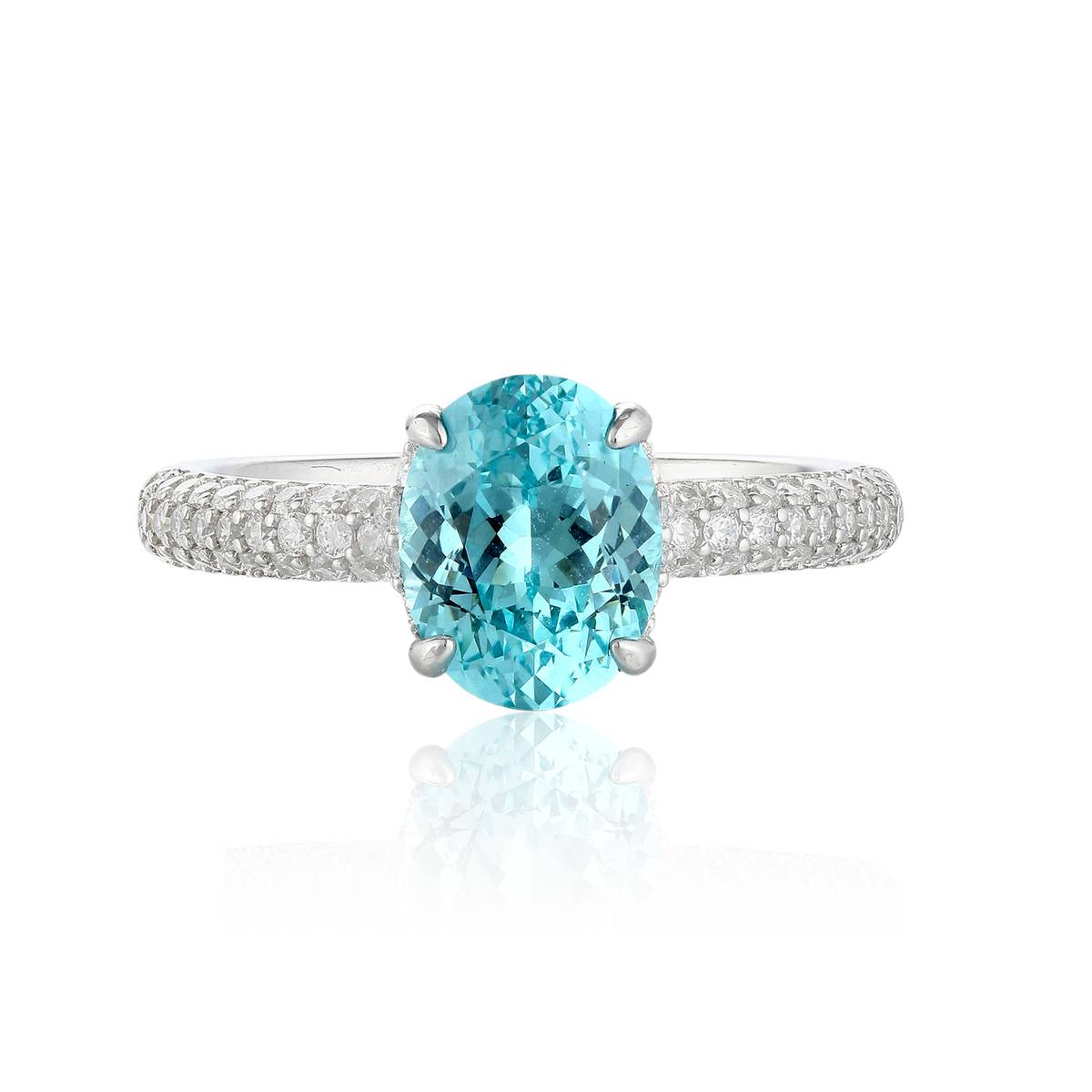 R2187款S925银镀18K白金蛋形培育彩宝订婚戒指2.6ct