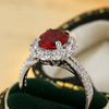R2189款S925银镀18K白金蛋形培育彩宝双臂豪华订婚戒指2.72ct 3