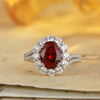 R2189款S925银镀18K白金蛋形培育彩宝双臂豪华订婚戒指2.72ct 2