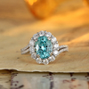 R2189款S925银镀18K白金蛋形培育彩宝双臂豪华订婚戒指2.72ct 7