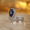 R185337款S925银镀18K白金梨形培育彩宝皇冠订婚戒指2.7ct 6