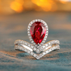 R185337款S925银镀18K白金梨形培育彩宝皇冠订婚戒指2.7ct 2