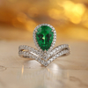 R185337款S925银镀18K白金梨形培育彩宝皇冠订婚戒指2.7ct 7
