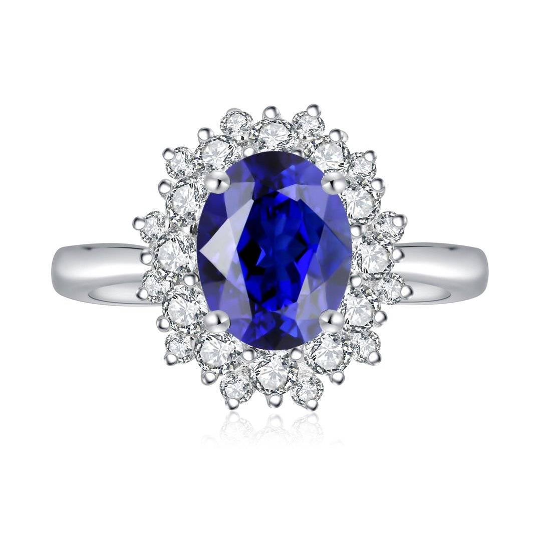R268款S925银镀18K白金蛋形培育彩宝结婚戒指2.6ct