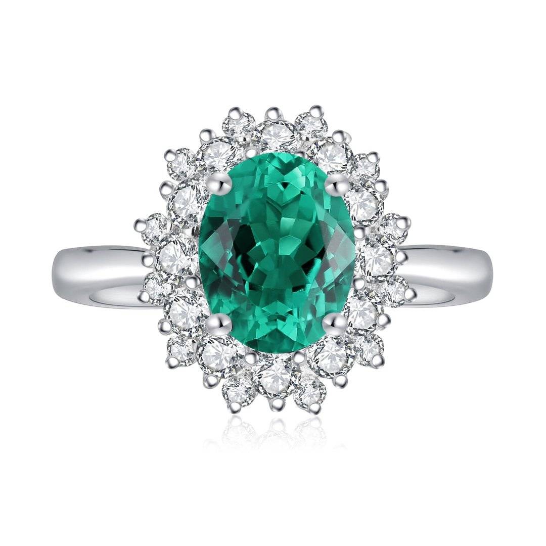 R268款S925银镀18K白金蛋形培育彩宝结婚戒指2.6ct