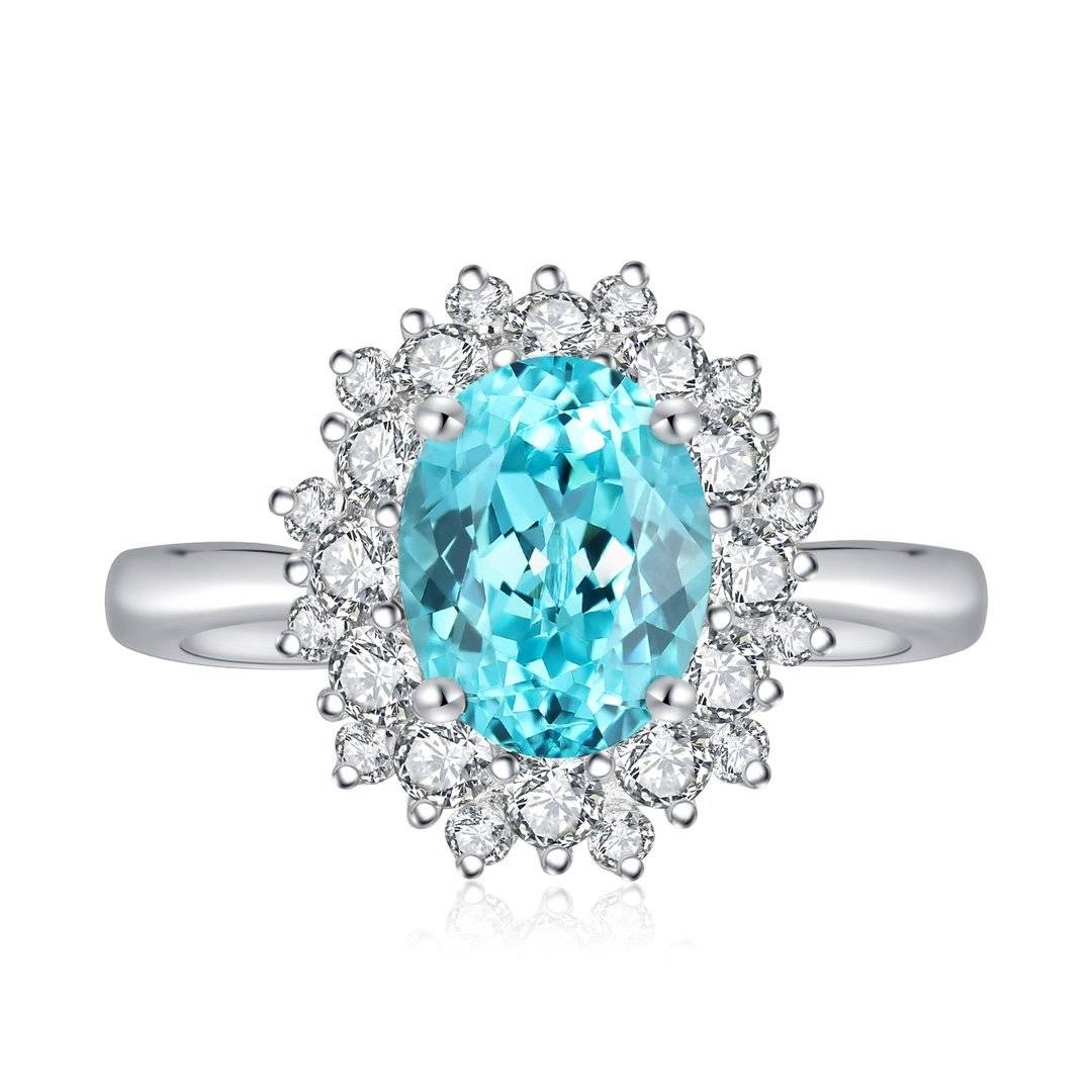 R268款S925银镀18K白金蛋形培育彩宝结婚戒指2.6ct