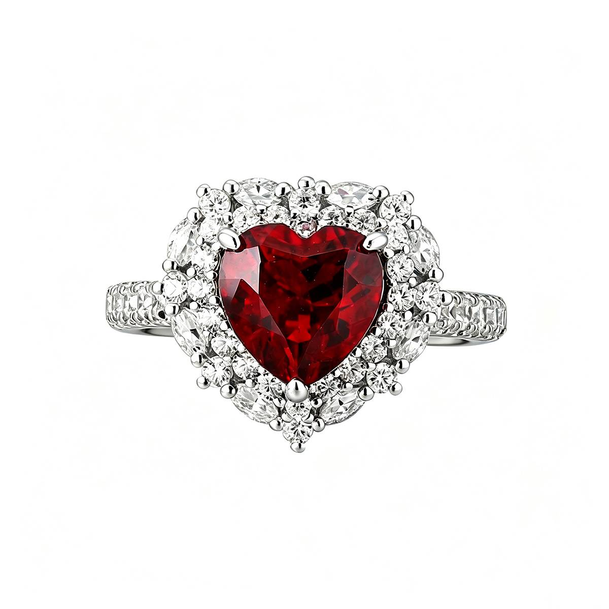R1526款S925银镀18K白金心形培育彩宝订婚戒指2.65ct