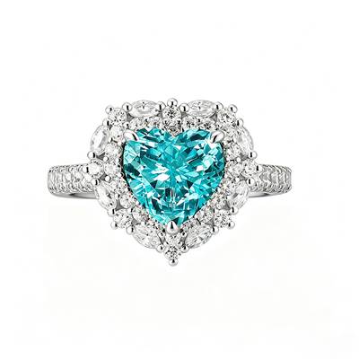 R1526款S925银镀18K白金心形培育彩宝订婚戒指2.65ct
