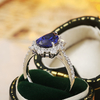 R1522款S925银镀18K白金梨形培育彩宝订婚戒指2.97ct 6
