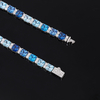 TQB0165款S925银镀18K白金蓝色高碳钻嘻哈莫桑石网球手链3.8ct 3