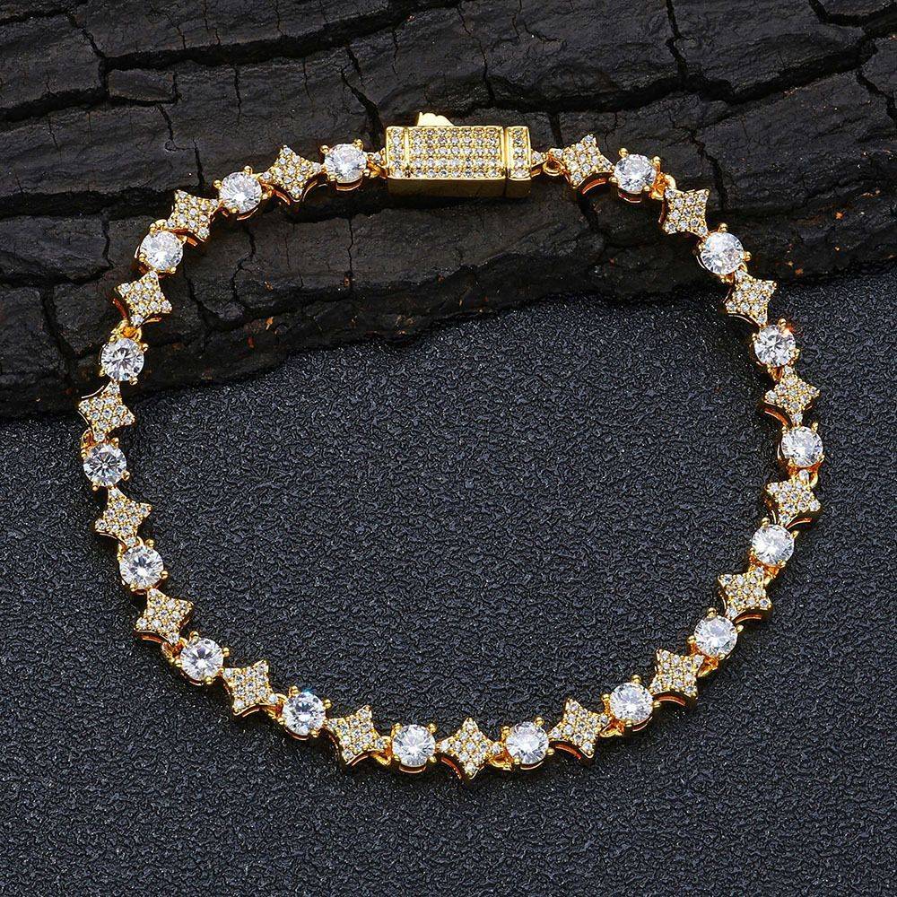 TQB0132-6MM款S925银镀18K金圆形莫桑钻嘻哈手链7.0ct
