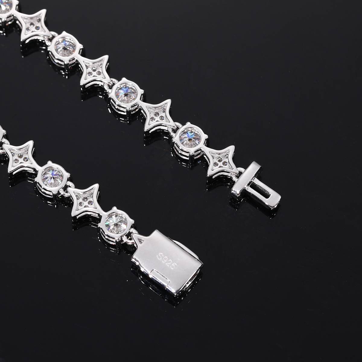 TQB0132-6MM款S925银镀18K金圆形莫桑钻嘻哈手链7.0ct