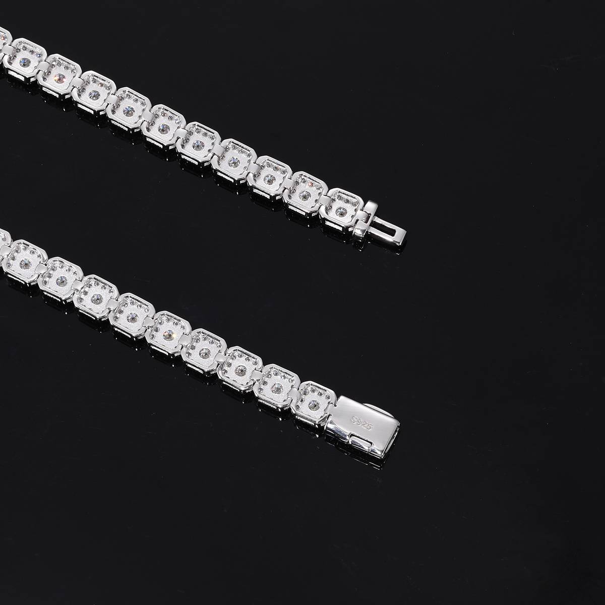 TQB0242-6mm款S925银镀18K白金莫桑钻方形嘻哈手链5.7ct