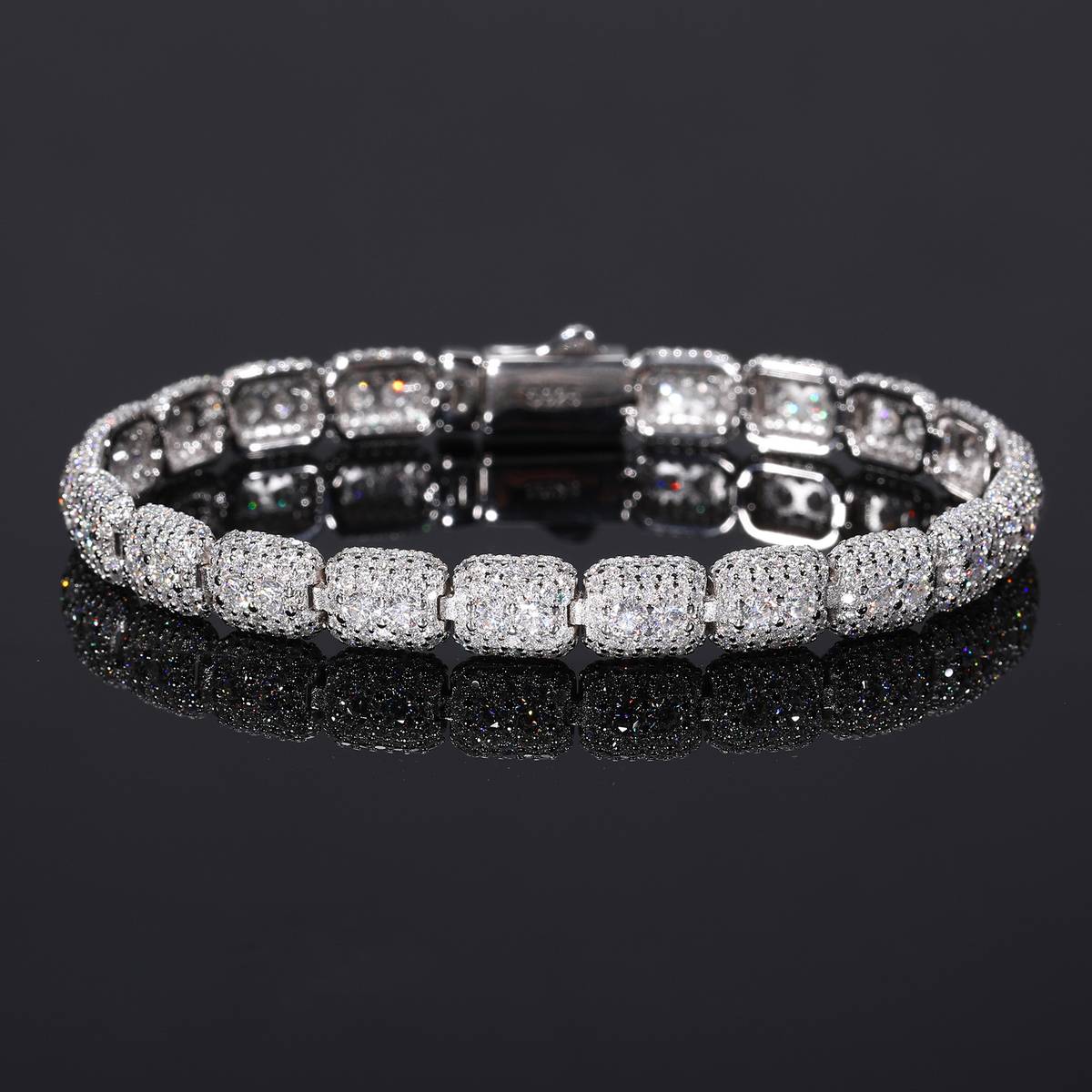 TQB0239款S925银镀18K白金满镶莫桑钻长方形嘻哈手链8.0ct