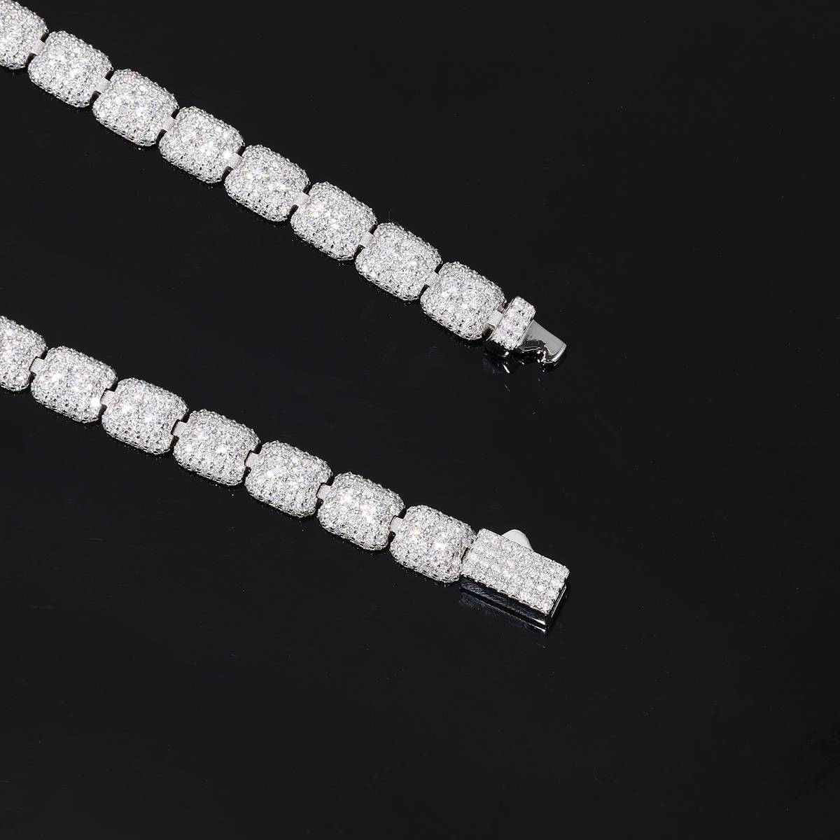 TQB0239款S925银镀18K白金满镶莫桑钻长方形嘻哈手链8.0ct