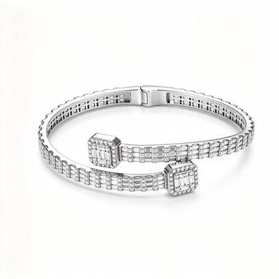 TQB0039款S925银镀18K白金满镶莫桑钻冰晶嘻哈手镯13.1ct