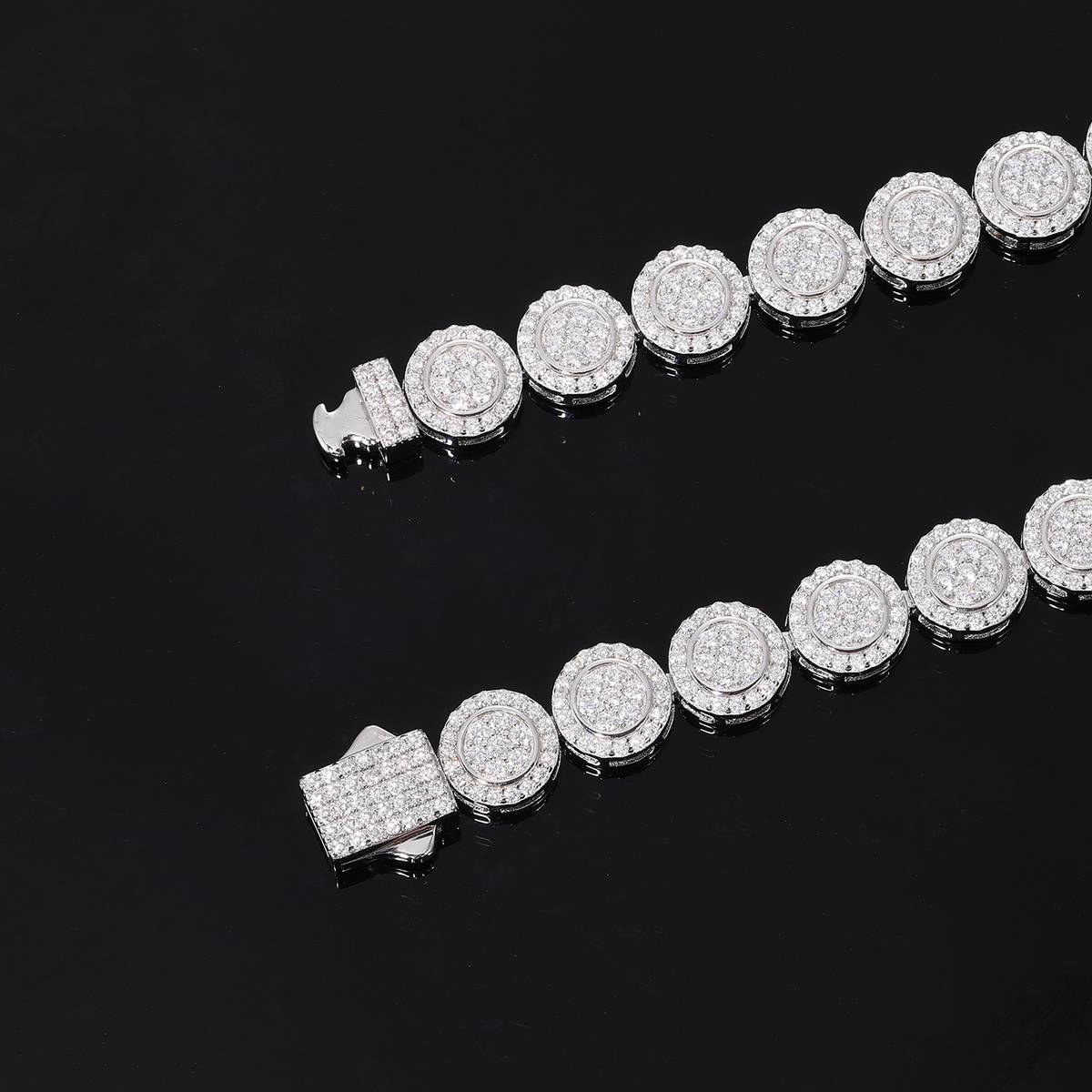 TQB0205款S925银镀18K白金满镶莫桑钻圆形围镶嘻哈手链 5.5ct