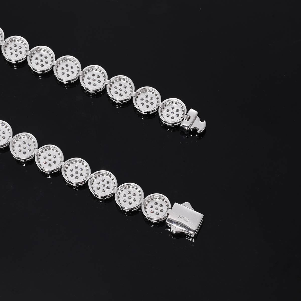 TQB0205款S925银镀18K白金满镶莫桑钻圆形围镶嘻哈手链 5.5ct