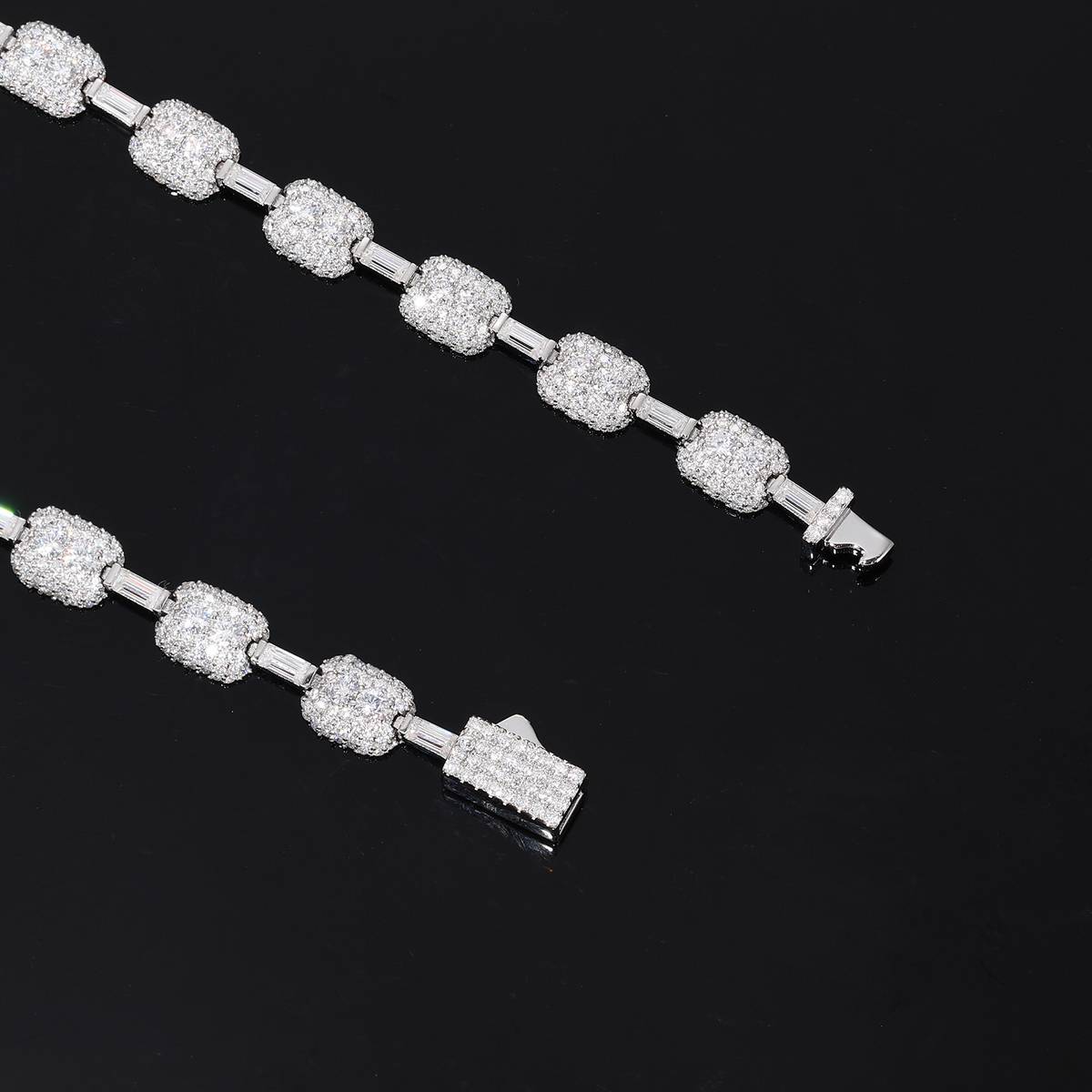 TQB0143款S925银镀18K白金满镶莫桑钻长方形嘻哈手链5.76ct